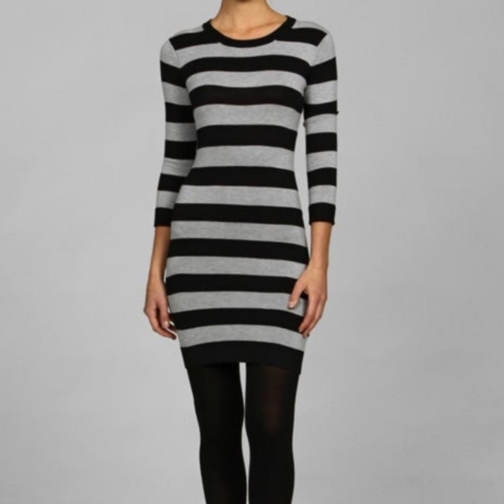 French Connection Black and Gray Striped Dress